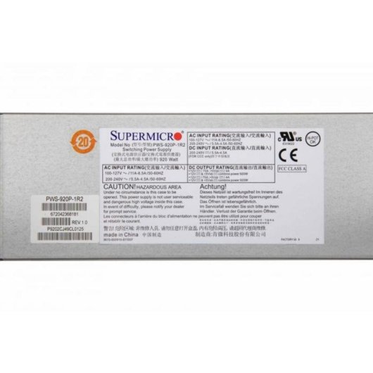 Fuente de Alimentación Supermicro PWS-920P-1R2 920W 80 PLUS Platinum 1U
