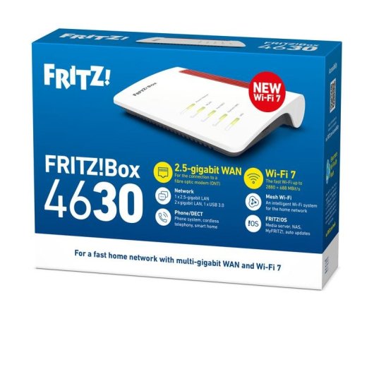 Router Fritz Box 4630 WiFi 7 Banda Dupla 3568Mbps ADSL 2.5G Ethernet