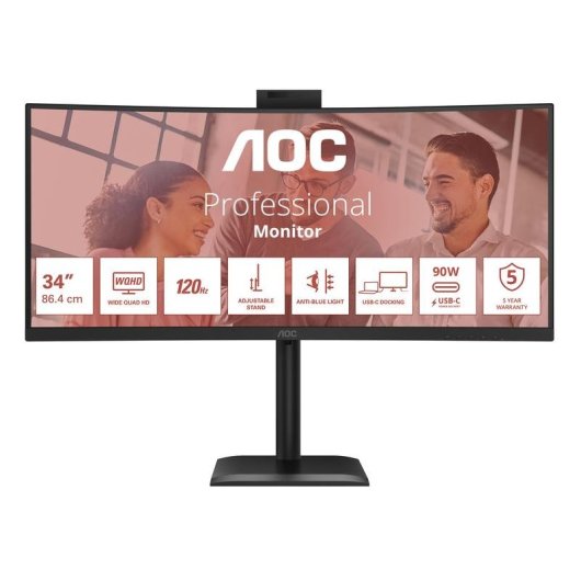 Monitor PC AOC CU34E4CW 34" UltraWide Quad HD 120Hz VA Curvo HDR10 USB-C KVM