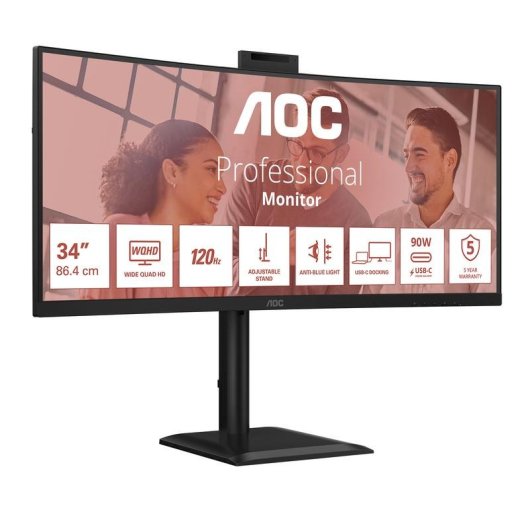 Monitor PC AOC CU34E4CW 34" UltraWide Quad HD 120Hz VA Curvo HDR10 USB-C KVM
