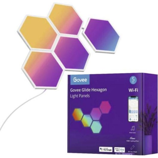 Luz de pared Govee RGBIC Glide Hexa Wi-Fi Bluetooth 5 piezas regulable