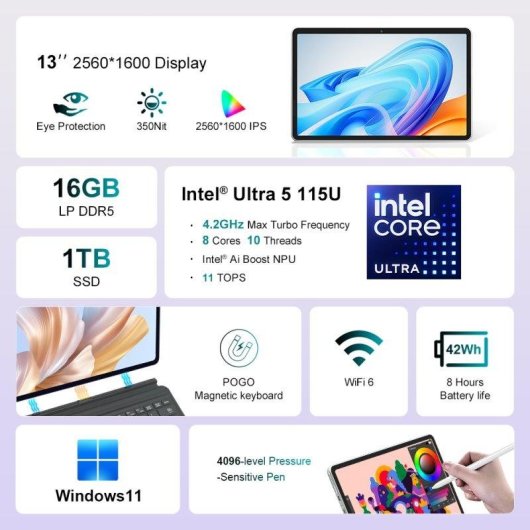 Portátil Ninkear S13 13" Intel Core Ultra 5 115U 16GB 1TB SSD Intel Graphics Windows 11 Pro