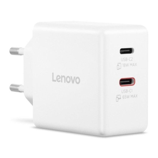 Caricatore Lenovo Dual USB-C 65W GaN Bianco 2 porte
