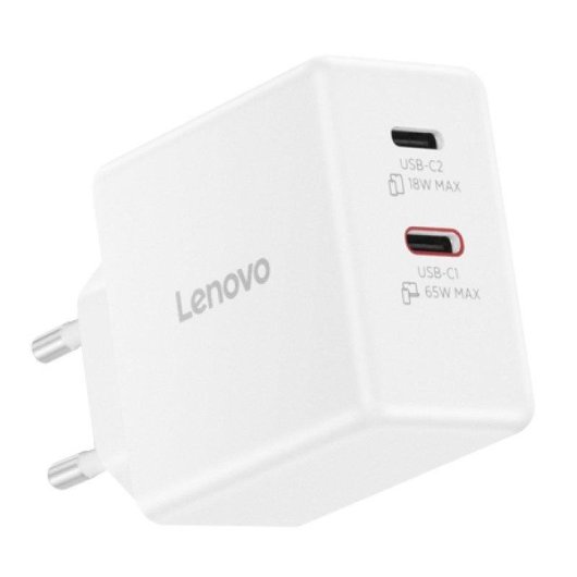 Caricatore Lenovo Dual USB-C 65W GaN Bianco 2 porte
