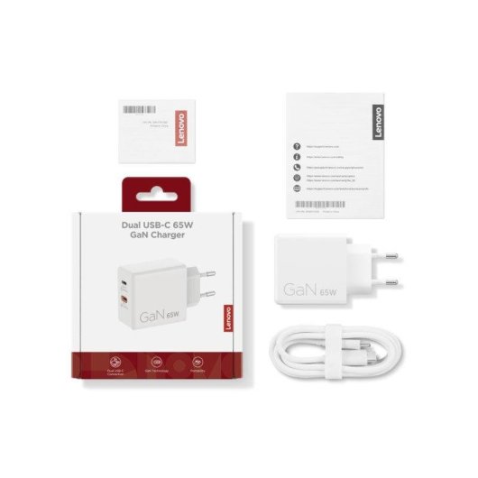Caricatore Lenovo Dual USB-C 65W GaN Bianco 2 porte
