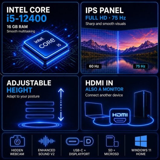 All-in-One Alurin Flow Intel Core i5-12400 16GB 1TB SSD UHD 730 24" Windows 11 Home Altezza regolabile