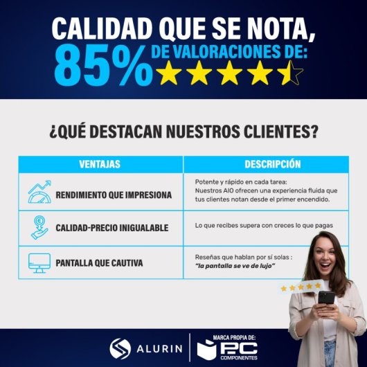 Alurin Flow AIO i5-12400 /16GB/1TB/24" Windows Home, Altura regulable