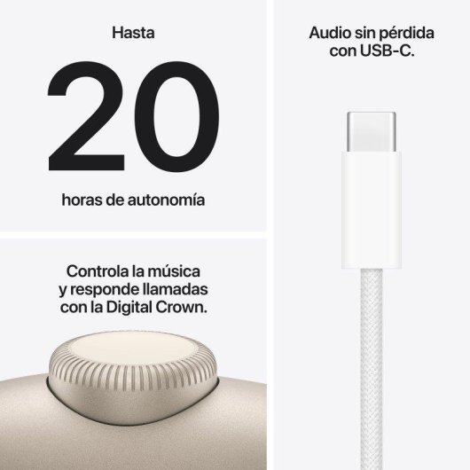 Auriculares Apple AirPods Max 2 sans fil Bluetooth avec Réduction de Bruit USB-C Starlight
