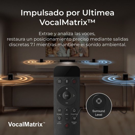 Ultimea Barra de Sonido 7.1ch con Subwoofer, 4 Altavoces Surround, Bluetooth, App Control