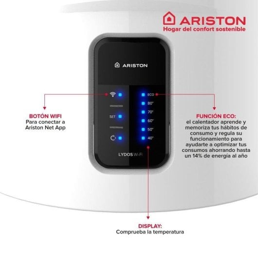 Termo eléctrico Ariston Lydos Wifi 100L vertical filtro antical soporte