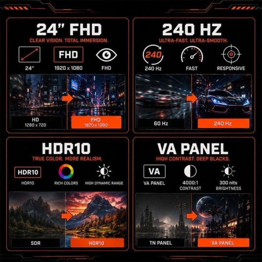 Monitor PC PcCom Elysium 24 VA Full HD 240Hz VA HDR10 Adaptive Sync 1ms