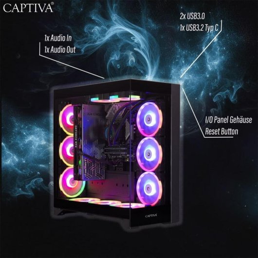 Desktop Captiva 99714 AMD Ryzen 7 9800X3D 64GB 2TB SSD Radeon RX 9070 XT Windows 11 WiFi 6 RGB