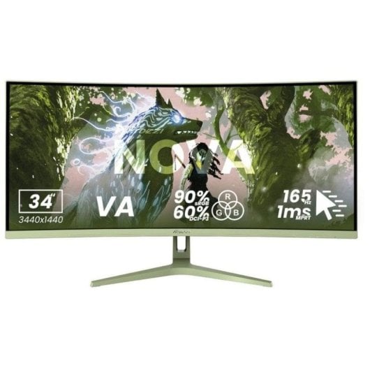 Monitor Arozzi Nova Curved 34" UltraWide QHD 165Hz VA 1ms Gaming Verde