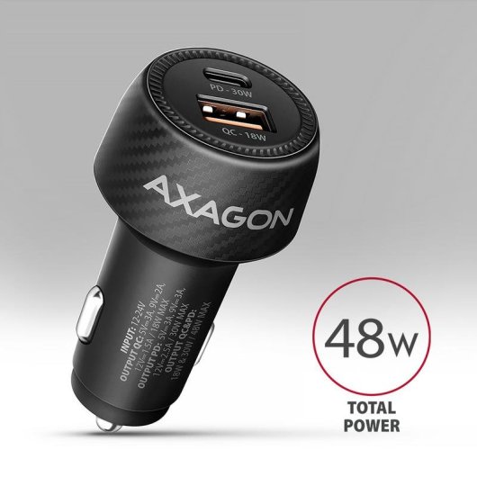 Caricatore auto Axagon PWC-PQ48 USB-C USB-A 48W ricarica rapida nero