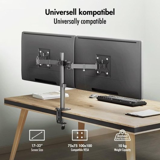 LogiLink BP0217 Suporte Monitor Duplo de Mesa 17 a 32" VESA 100x100 Max 10kg por braço