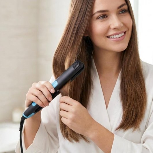 Piastra per Capelli Ceramica Tormalina 2 in 1 Avizar TX-39690 Anticrespo Blu Nero