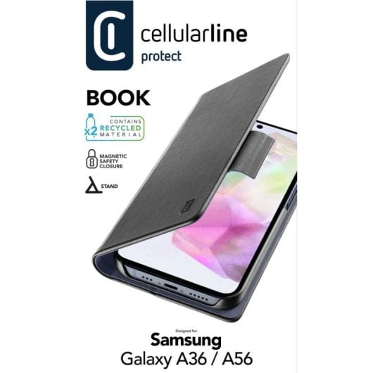 Funda para móvel Cellularline Book Folio Couro Sintético Preto com suporte e porta-cartões para Samsung Galaxy A36 A56