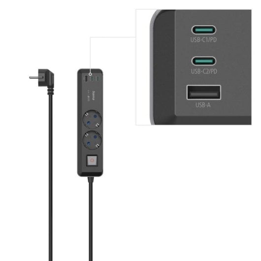 Steckdosenleiste Hama 00223188 2 Steckplätze 3 USB-A/C 65 W mit Schalter und Schutz