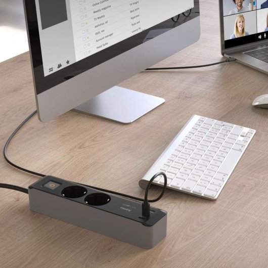Steckdosenleiste Hama 00223188 2 Steckplätze 3 USB-A/C 65 W mit Schalter und Schutz