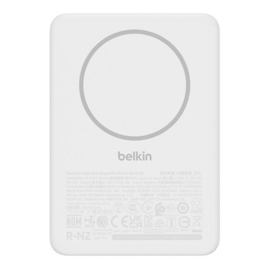 Bateria externa Belkin BPD010hqWH 5000 mAh magnética sem fios 7,5 W branca