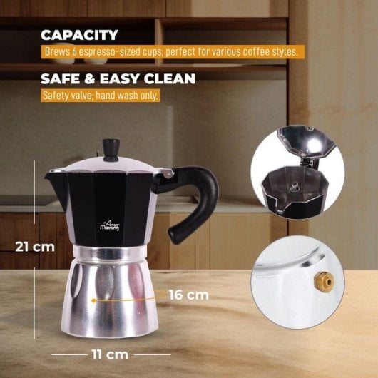 Cafetière italienne Any Morning Hes-6 240 ml 6 Tasses Aluminium Noir