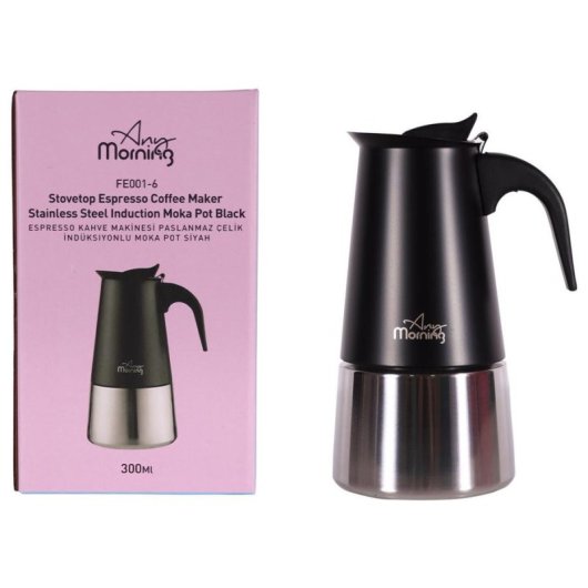 Cafetière italienne Any Morning FE001-6 300 ml 6 Tasses Acier Noir