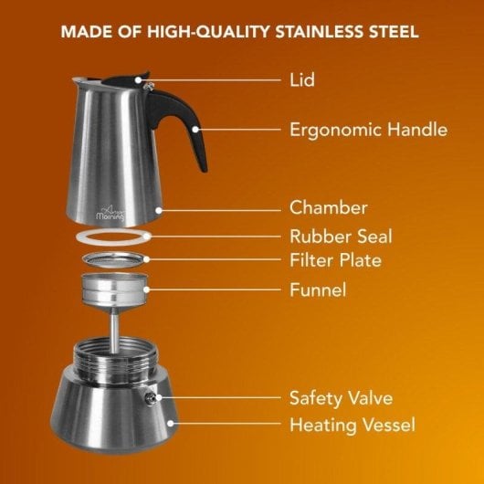 Cafetière italienne Any Morning Moka Acier Inoxydable 300 ml 6 Tasses