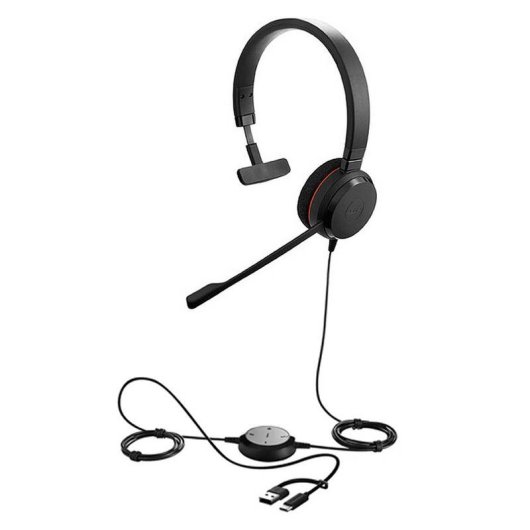Auriculares Jabra Evolve 20 con cable USB-C/A para oficina y call center con cancelación de ruido, negros
