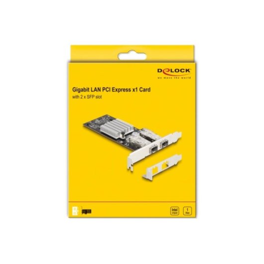 Tarjeta de Red Delock 88336 PCI Express x1 2x SFP 1 Gbps Intel I350 VLAN Jumbo Frames