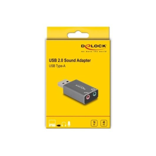 Tarjeta de sonido externa Delock 66633 USB-A a 2 x 3,5 mm aluminio gris