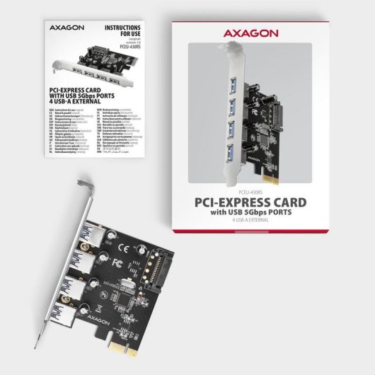 Scheda di espansione Axagon PCEU-430RS PCIe USB 3.2 Gen 1 4 porte SATA