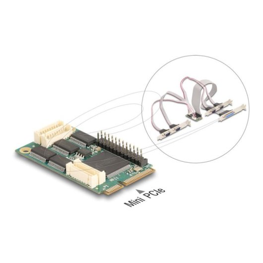 Adaptador Delock 95279 Mini PCIe 4x RS-232 1x DB-25 Cabos Incluídos