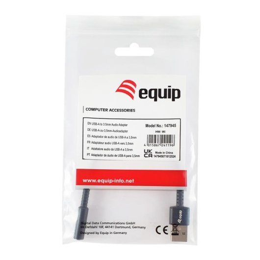 Cable de audio equip 147945 USB tipo A a jack 3,5 mm estéreo 0,15 m negro