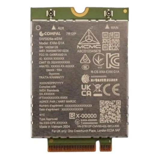 Tarjeta de Red Dell DW5826E PCI Express 600 Mbit/s WWAN Prata