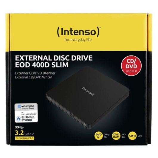 Grabadora DVD Intenso EOD 400D Slim USB 3.2 Negra para sobremesa y portátil