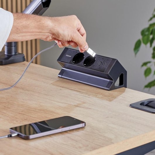 Multipresa Fellowes 100137182 2 prese Tipo F 1 USB-A 1 USB-C 2 m Nera