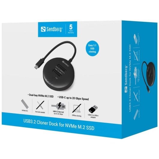 Base di collegamento Sandberg 136-72 USB 3.2 Cloner Dock M.2 NVMe 20 Gbps