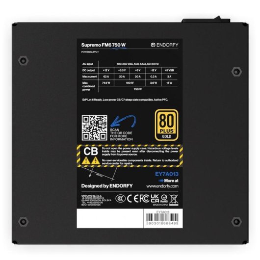 Fuente de Alimentación Endorfy Supremo FM6 750W Certificación 80 PLUS Gold modulaire