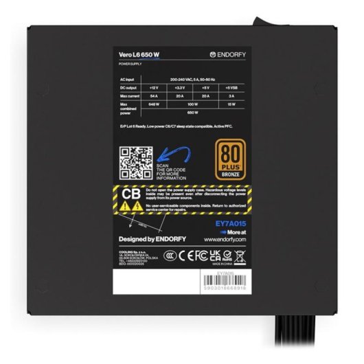 Fuente de Alimentación Endorfy Vero L6 650W Certificación 80 PLUS Bronze ATX