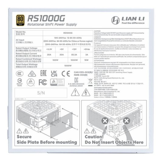 Fuente de Alimentación Lian Li RS1000G 1000W 80 PLUS Gold modulaire blanche