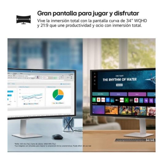 Monitor PC LG 34U601SA-W 34" UltraWide WQHD 100Hz LCD Curvo HDR10 Altoparlanti Bianco