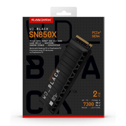 Disco Duro WD Black SN850X 2TB M.2 NVMe PCIe 4.0 7300MB/s Dissipatore