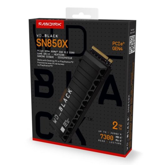Disco Duro WD Black SN850X 2TB M.2 NVMe PCIe 4.0 7300MB/s Dissipatore