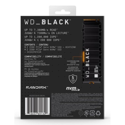 Disco Duro WD Black SN850X 2TB M.2 NVMe PCIe 4.0 7300MB/s Dissipatore