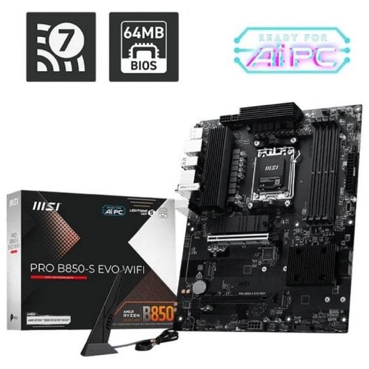 Placa Base MSI PRO B850-S EVO WIFI AMD B850 AM5 DDR5 ATX WiFi 7 PCIe 5.0 2.5GbE M.2 RAID