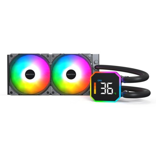 Refrigeração Líquida Montech HyperFlow Digital 240mm Display ARGB 2 Ventoinhas Monitorização Temperatura