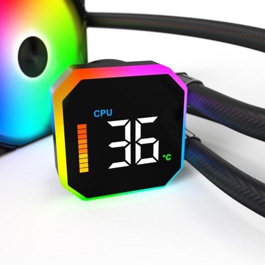 Refrigeração Líquida Montech HyperFlow Digital 240mm Display ARGB 2 Ventoinhas Monitorização Temperatura