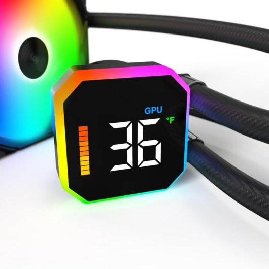 Refrigeração Líquida Montech HyperFlow Digital 240mm Display ARGB 2 Ventoinhas Monitorização Temperatura