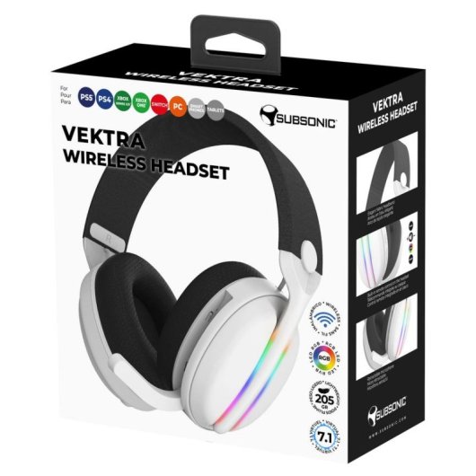 Auriculares Subsonic SA5717-2 sem fios e com fio Bluetooth Gaming RGB 7.1 Branco
