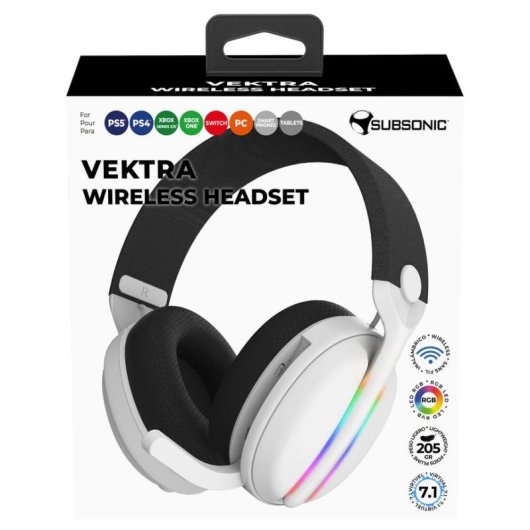 Auriculares Subsonic SA5717-2 sem fios e com fio Bluetooth Gaming RGB 7.1 Branco